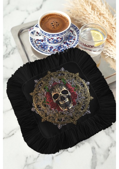 Barok Lüks Saçaklı Şık Servis Mendili - Gotik Vintage Siyah Altın Kırmızı Kahve Altı Tepsi Peçetesi Çok Renkli
