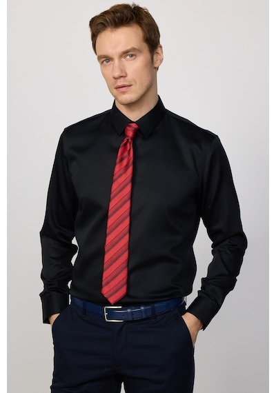 Tudors Slim Fit Siyah Non-ıron %100 Pamuk Doğa Dostu Ekoteks Belgeli Ütü Gerektirmez Gömlek-29750 Siyah