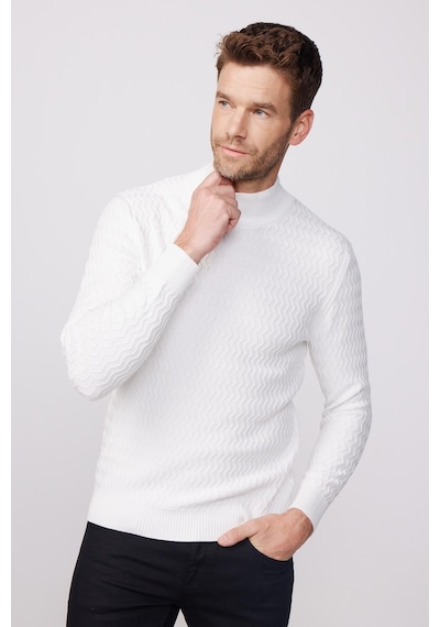Tudors Slim Fit Dar Kesim Yarım Balıkçı Yaka Desenli Tüylenmeyen Beyaz Erkek Kazak-28630-beyaz Beyaz Tudors Slim Fit Dar Kesim Yarım Balıkçı Yaka Desenli Tüylenmeyen Beyaz Erkek Kazak-28630-beyaz Beyaz