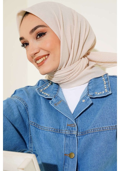 Seva Kadın Tesettür Mio Caz Jazz Eşarp Hijap Modeli Krem