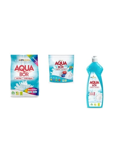Aquabor Doğal Mineralli 4 Kg Renkliler + Tablet + Elde Bulaşık 3 Lü Set