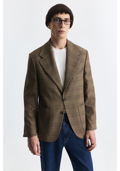 Antioch Ekose Relax Fit Blazer Ceket Camel