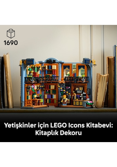 LEGO® Icons Kitabevi: Kitaplık Dekoru 11379 - Yetişkinler için Minifigür İçeren Yaratıcı Model Yapım Seti (1690 Parça)