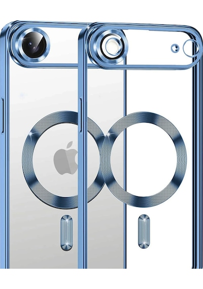 Apple Uyumlu iPhone 17 Air İçin Magsafe İle Kılıf Kamera Lensli Korumalı Şeffaf Silikon Kapak Sierra Mavi