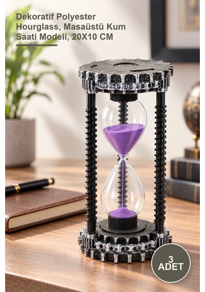 3 Adet Polyester Tasarım Kumsaati Dekoratif Polyester Hourglass, Masaüstü Kum Saati Modeli, 20x10 Cm Diğer