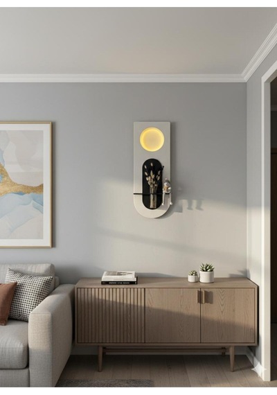 Mimoza Dekoratif Duvar Rafı Led Işıklı Ahşap İskandinav Tarzı Modern Çiçeklik Salon Duvar Rafı 30x80 Cm Paris Grisi - Antrasit