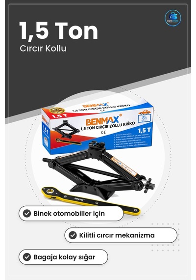 Cırcır Kollu Oto Kriko 1,5 Ton Araç Lastik Değişimi Kaldırma Arac