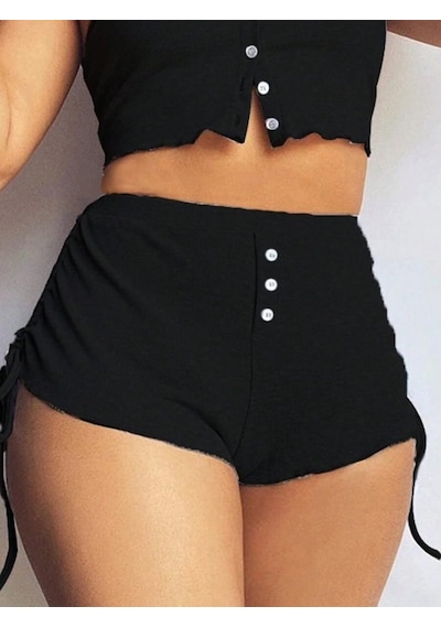 Sinemonline Kadın Ip Askılı Crop Bluz Ve Yanlardan Büzgülü Ikili Kaşkorse Short Takım Siyah Sinemonline Kadın Ip Askılı Crop Bluz Ve Yanlardan Büzgülü Ikili Kaşkorse Short Takım Siyah