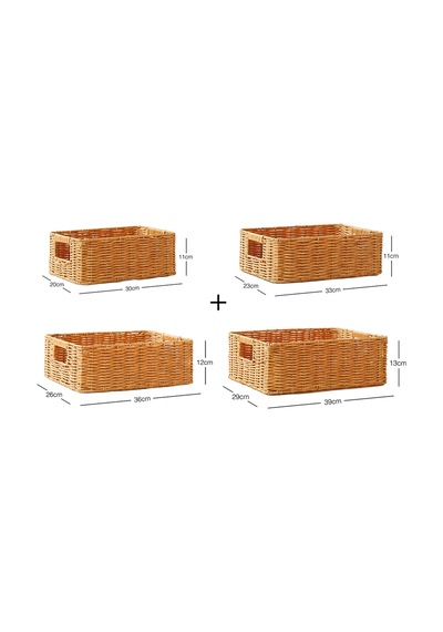 Ocean Home Textile 4'lü Çocuk Odası Yıkanabilir Bej Pp Rattan Sepet Set 30 X 20 X 11 / 33 X 23 X 11 / 36 X 26 X 12 / 39 X 29 X 13 Cm