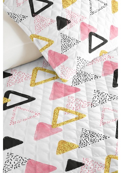 Pembe Geometrik Genç Odası Tek Kişilik Pike Takımı-modern Siyah Gold 160x220cm Kapitone Yatak Örtüsü Ilık Dalgakıran Uyumu