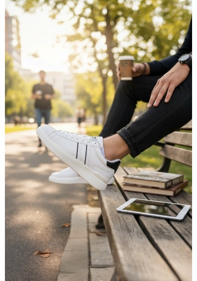 Enoch Erkek Günlük Spor Ayakkabı Kalın Tabanlı Sneaker Çift Şeritli Modern Court Modeli Beyaz Enoch Erkek Günlük Spor Ayakkabı Kalın Tabanlı Sneaker Çift Şeritli Modern Court Modeli Beyaz