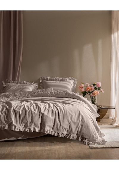 Madame Coco Obernai Tek Kişilik %100 Pamuk Fırfırlı Düz Yıkamalı Nevresim Takımı - Bej 8684427198414 Ekru