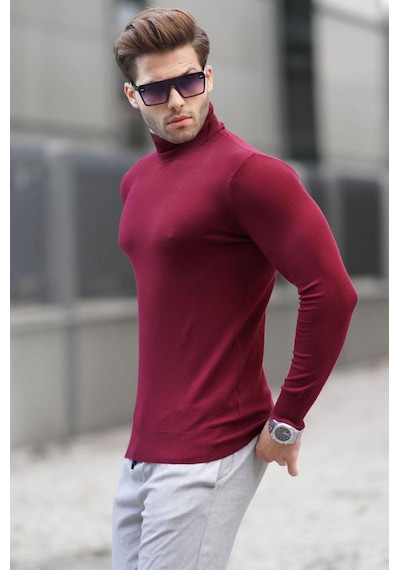 Madmext Bordo Balıkçı Yaka Erkek Triko Kazak 6809-bordo Bordo