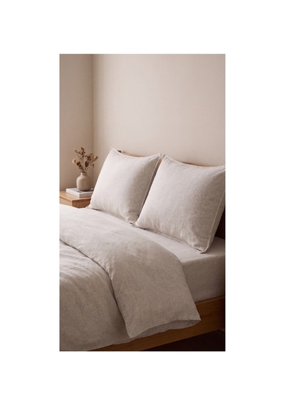 %100 Pamuk Keten Çift Kişilik Nevresim Takımı Lastikli Çarşaflı 200x220 Cm Taş Rengi - 904806307 Taş Rengi