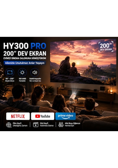 Hy300 Pro Akıllı Projektör 2gb Ram 16gb Rom Android Wifi 6 Bluetooth 5.0 4k Destekli