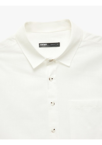 Koton Kısa Kollu Pamuklu Cep Detaylı Slim Fit Gömlek Kırık Beyaz 5sam60014hw Ekru