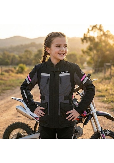 Scoyco Jk122k Motosiklet Montu Çocuk 4 Mevsim Oxford 600-d Dayanıklı Kumaş Motorcu Mont Kids Black