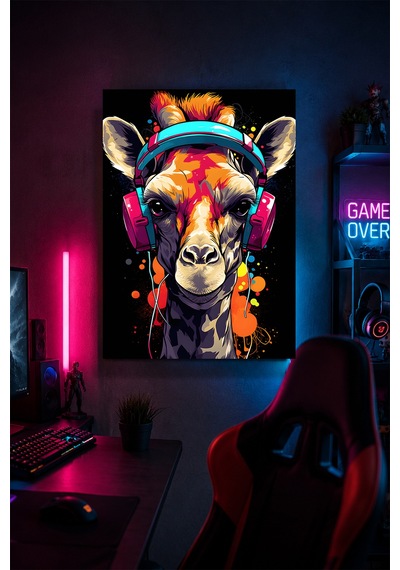 Gaming Kulaklıklı Lama Metal Duvar Tablosu Gamer Oda Dekoru Renkli Tasarım 30x40 Cm A3 Boyutunda