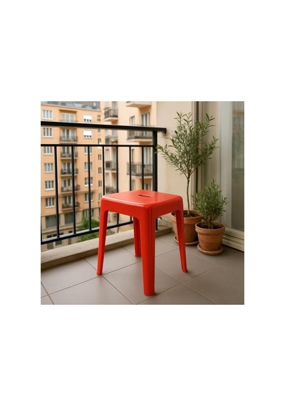 Kırmızı Renk Sağlam Plastik Tabure, 36x36x46 Cm Boyutlarında Açık Pembe