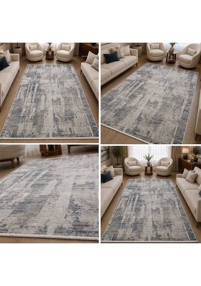 Otantik Modern Eskitme Saçaklı Dokuma Salon Halısı Krem Gri Antrasit 200x290 Cm 11