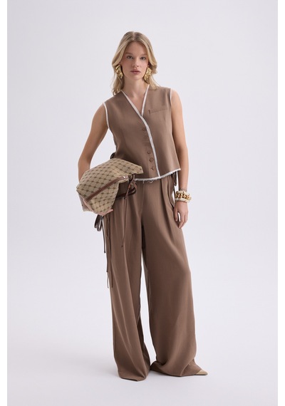 Mai Collection Mai Studios Co. Shonas Bağcık Detay Kahve Yelek Pantolon Takım Kahve