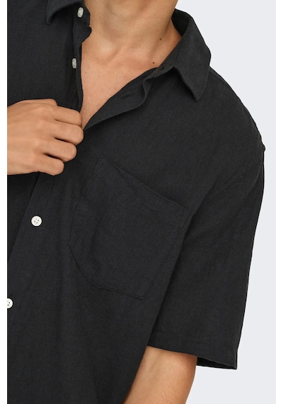 Only & Sons Erkek Onscaıden Kısa Kollu Tek Cepli Keten Gömlek 22031805 Siyah Siyah