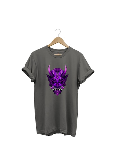 Anime Mor Kuru Kafa Baskılı %100 Pamuk Regular Fit Bisiklet Yaka Gri T-shirt Gri