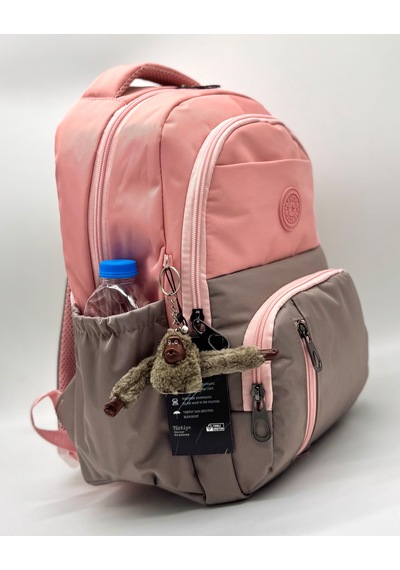 Suya Dayanıklı İlk Okul Çantası 3'lü Seti Unisex Çocuk İlkokul Çantası Ldc-8010 Pudra-vizon Krem
