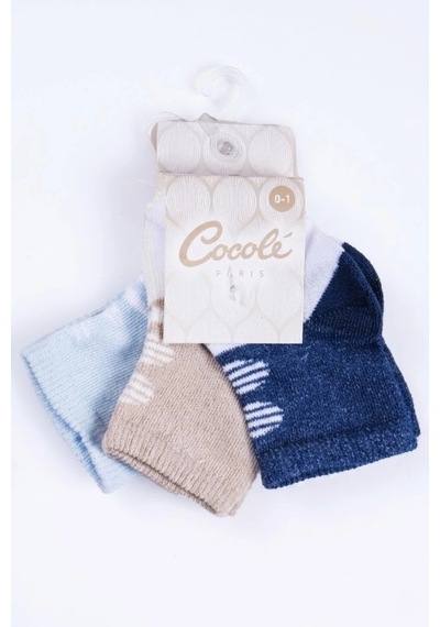 Cocole Socks Erkek Çocuk Soket Çorabı 3 Lü Set Pamuklu Minimalist Desenli Çok Renkli