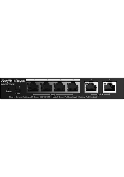 Ruijie Reyee RG-ES206GC-P 6 Portlu 4 Port PoE (54W) Gigabit Yönetilebilir Switch