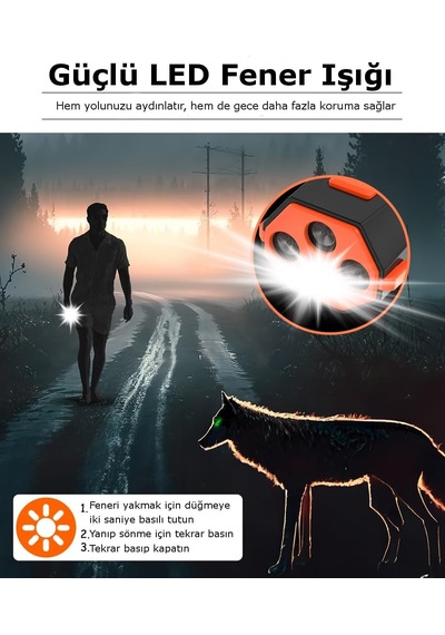 Slu07 Köpek Kovucu 3 Ultrasonik Vericili Flaşörlü Şarjlı 4 Modlu Köpek Savar Değişken Frekans L