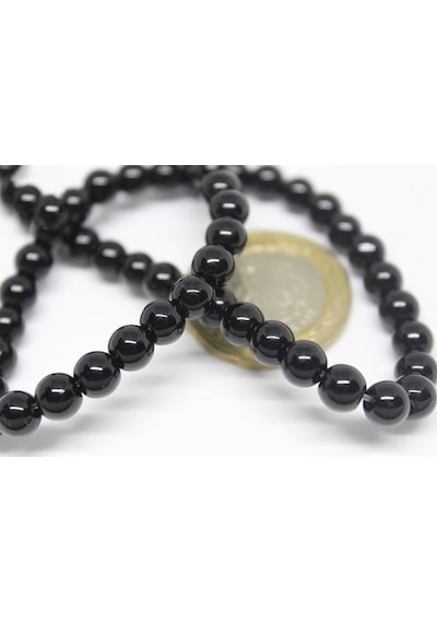 Onix (Oniks) Taşı Parlak Yarım Dizi 6 MM 18 CM Altın