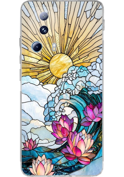 Printify Xiaomi Mi 13 Lite İle Uyumlu Vitray Okyanus Sabahı Tasarımlı Şeffaf Silikon Kılıf Şeffaf
