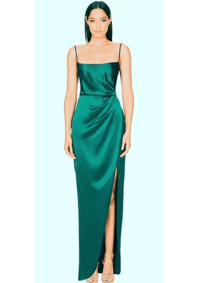 Hanife Glam Couture Hanife Glam Askılı Straplez Asetat Saten Abiye Elbise Zümrüt