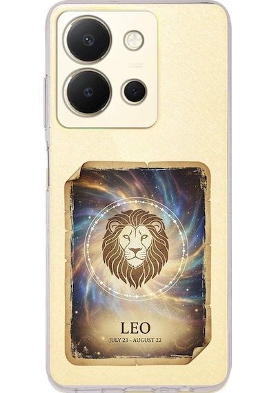 Vivo Y36 İle Uyumlu Burç Kartları Aslan Tasarımlı Şeffaf Silikon Kılıf Şeffaf