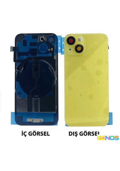 Apple Uyumlu iPhone 14 Kamera Camlı Batarya Kapağı + Magsafe Flex Sarı Sn808519