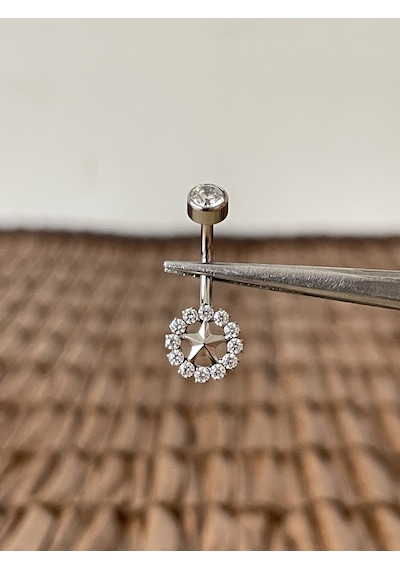 Gerçek Titanium G23 Güneş Zirkon Titanyum Göbek Piercing Gümüş