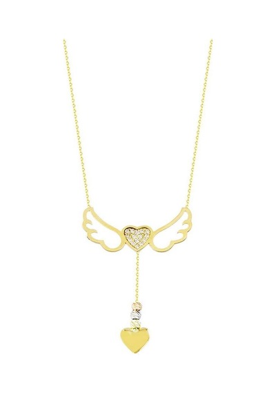 Melek Kanad Altın Kolye Kalpli 14K Gold
