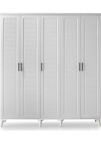 GuneyStore Paris 5 Kapaklı Komple MDF Beyaz Gardırop