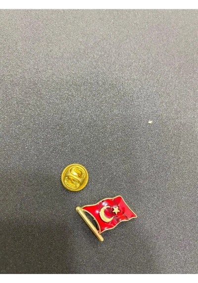 Ay Yıldız Türk Bayrağı Yaka Rozeti Altın Kaplama Zeminli Kadın Er