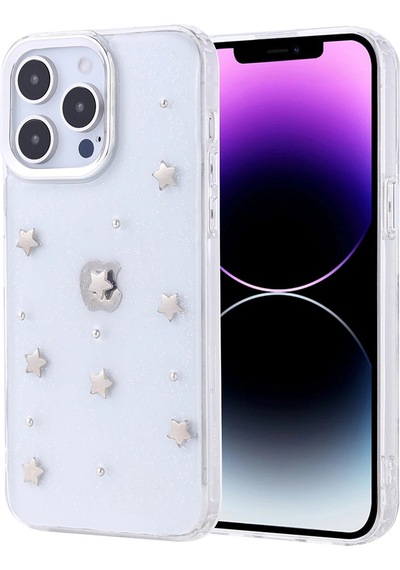 Apple Uyumlu iPad iPhone 14 Pro Max Kılıf Airbag Tasarımlı Simli Şeffaf Zore Kutup Kapak Yıldız