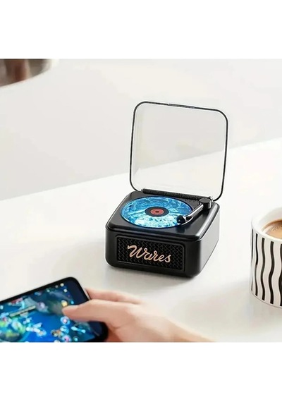 Belirtilmemiş Nostalji Mini Plak Görünümlü Radyolu Bluetooth Hoparlör 3d Ses Dalgası Retro Müzik Plak Siyah