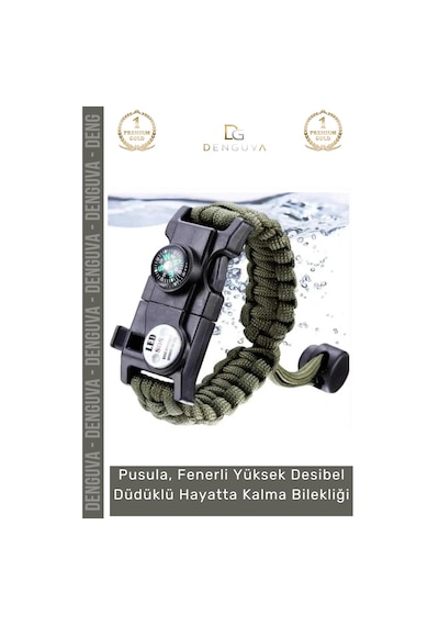 Bileklik Taktiksel Hayatta Kalma Paracord Pusulalı Ateş Başlatıcı Dağcılık Kamp Bilekliği Haki