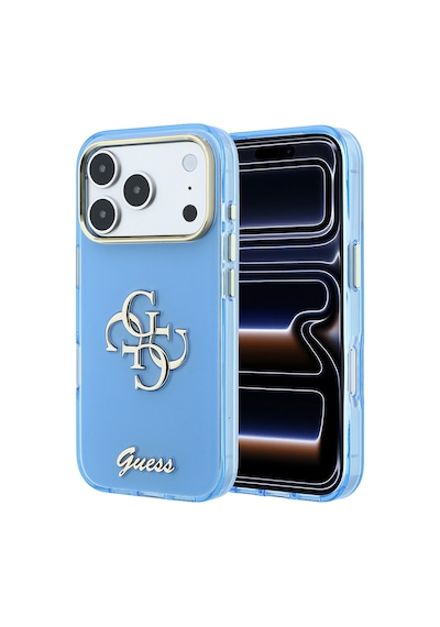 Apple iPhone Uyumlu 18 Pro  Kılıf Guess  Lisanslı Yazı Ve 4g Büyük Metal Logolu Silikon Kapak Mavi