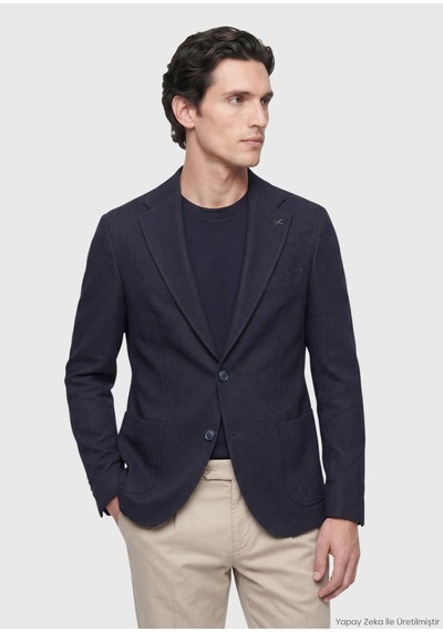 Ramsey Açık Lacivert Shirt Shoulder Slim Fit Yün Karışımlı Ceket