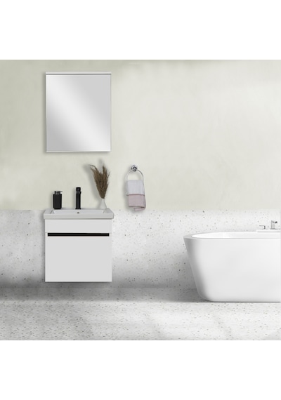 Sözcan Mobilya Yıldız Takım Asma Alt + Aynalı Üst + Lavabo Beyaz 55 CM