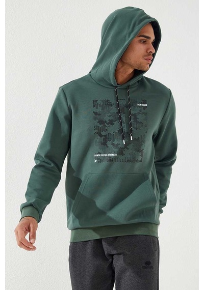 Tommy Life Yeşil Kamuflaj Desen Baskılı Standart Kalıp Kapüşonlu Erkek Sweatshirt - 87884 Yeşil