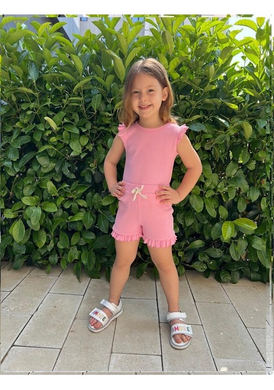My Kids Wear Fırfırlı Kız Çocuk Şort Takım Pembe