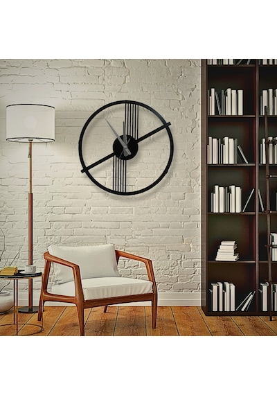 Retro Ve Modern Arası Şık Duvar Saati Siyah Metal, 40 Cm Siyah