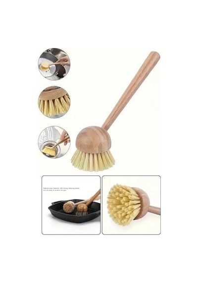 Sert Kıllı Bambu Saplı Ahşap Mutfak Temizlik Fırçası 21 Cm Açık Ahşap